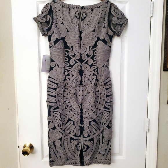 JS Collection Vneck Navy Silver Embroidered Midi Dress 10 NWT - Picture 3 of 9